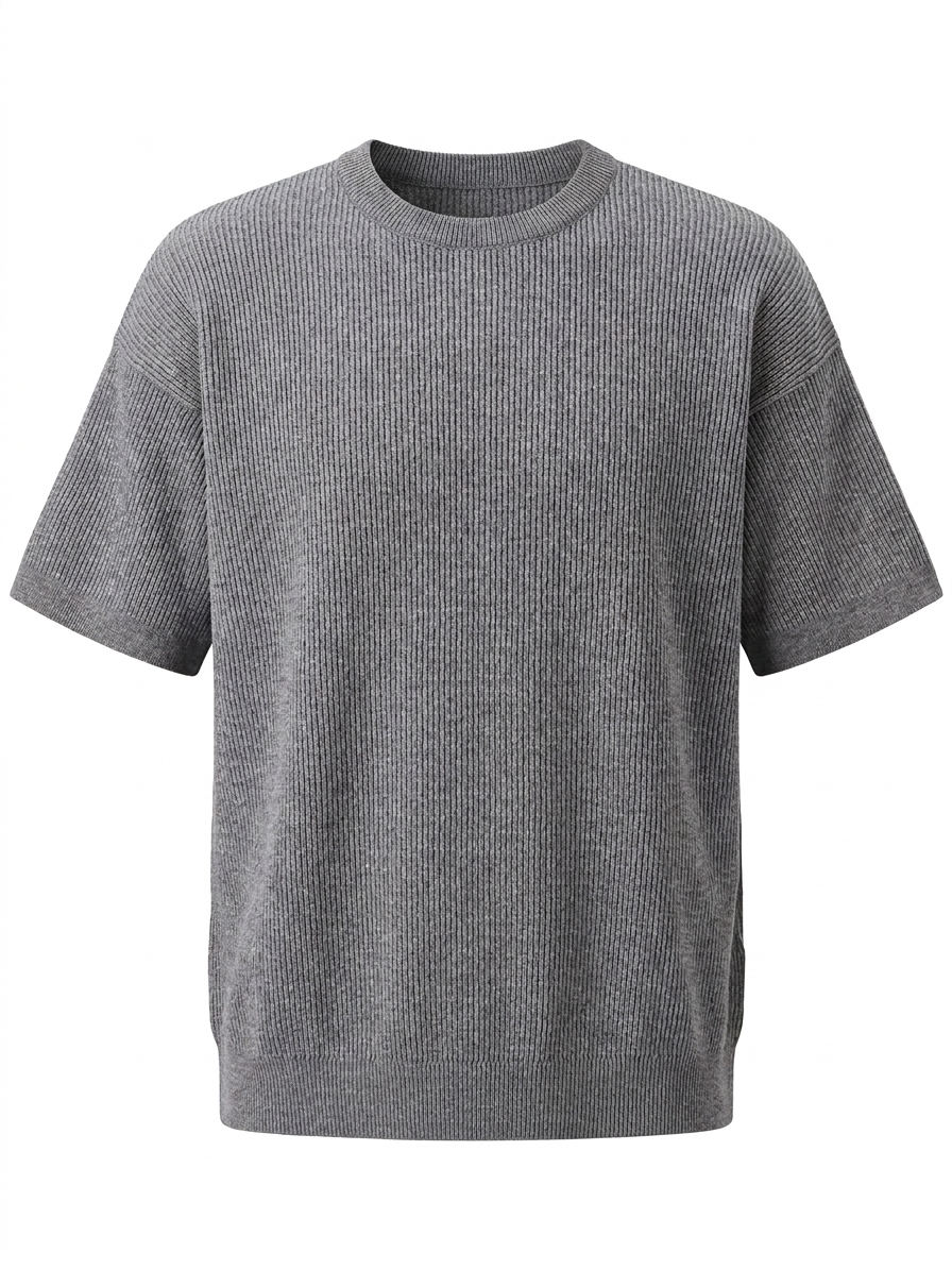 Gray Boxy Ribbed Knit Tee